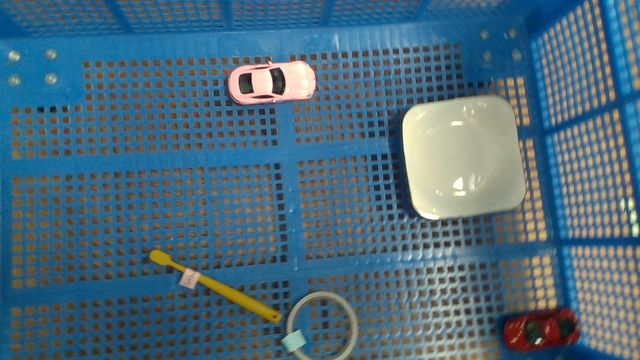 Objects in a plastic basket